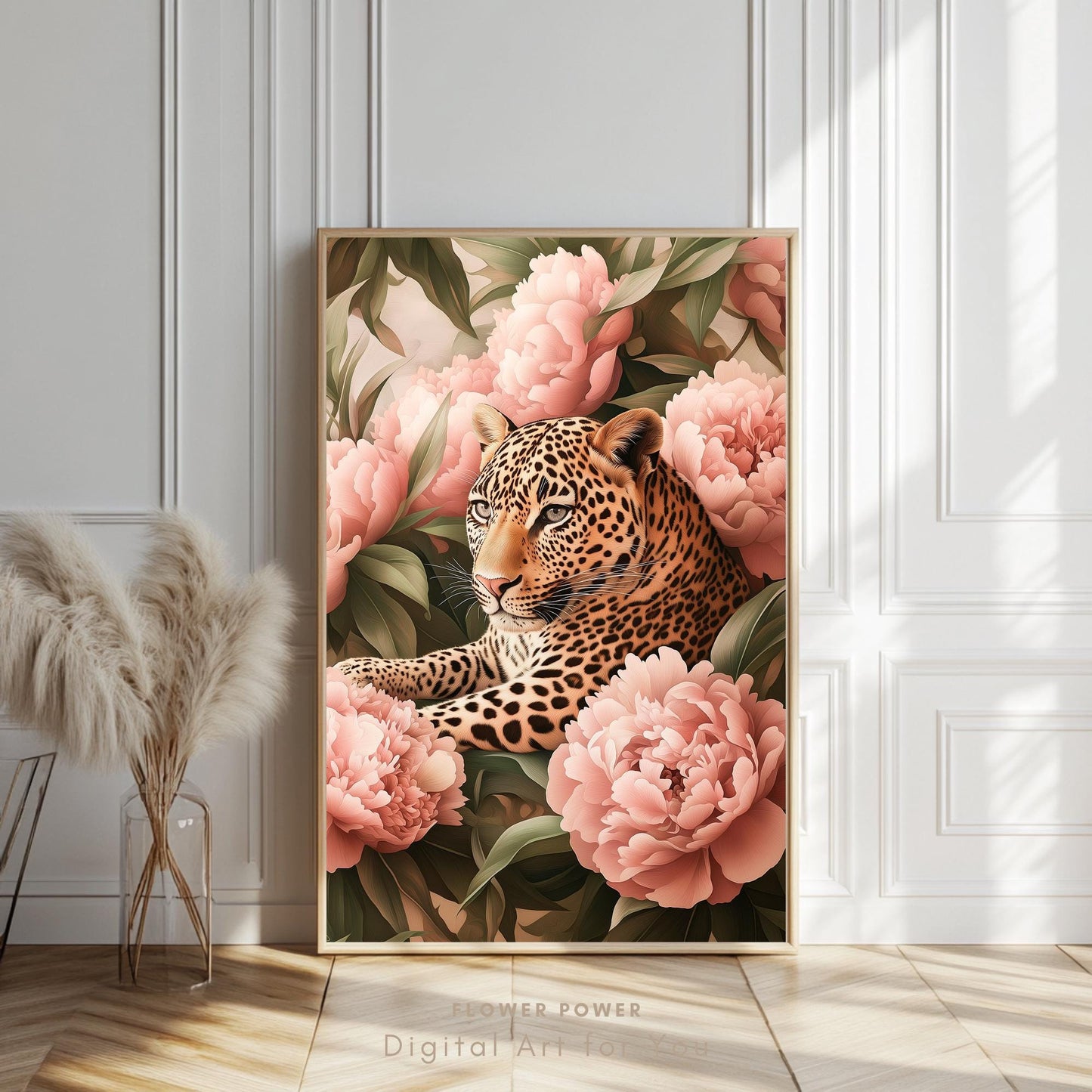Leopardo rodeado de Flores