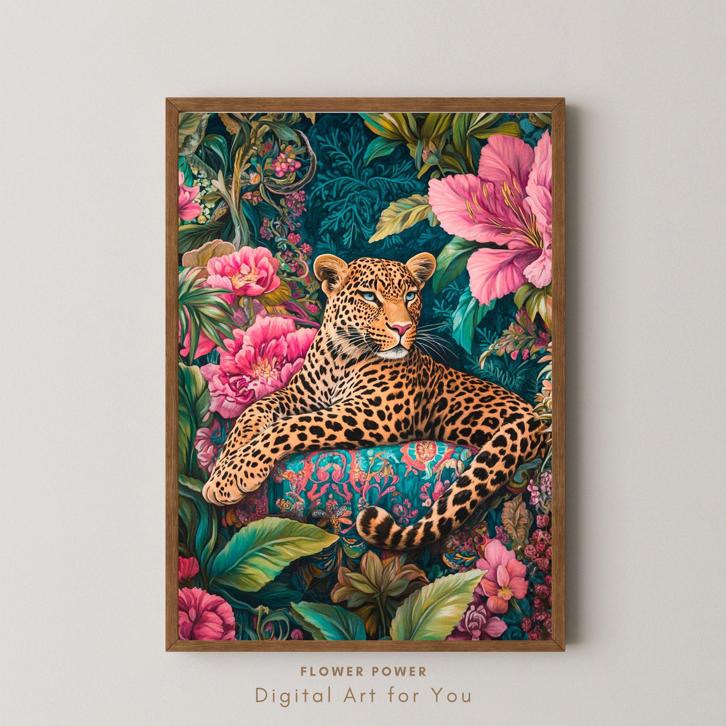 Lámina Arte Leopardo Botánico