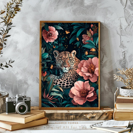 Pintura Floral de Leopardo