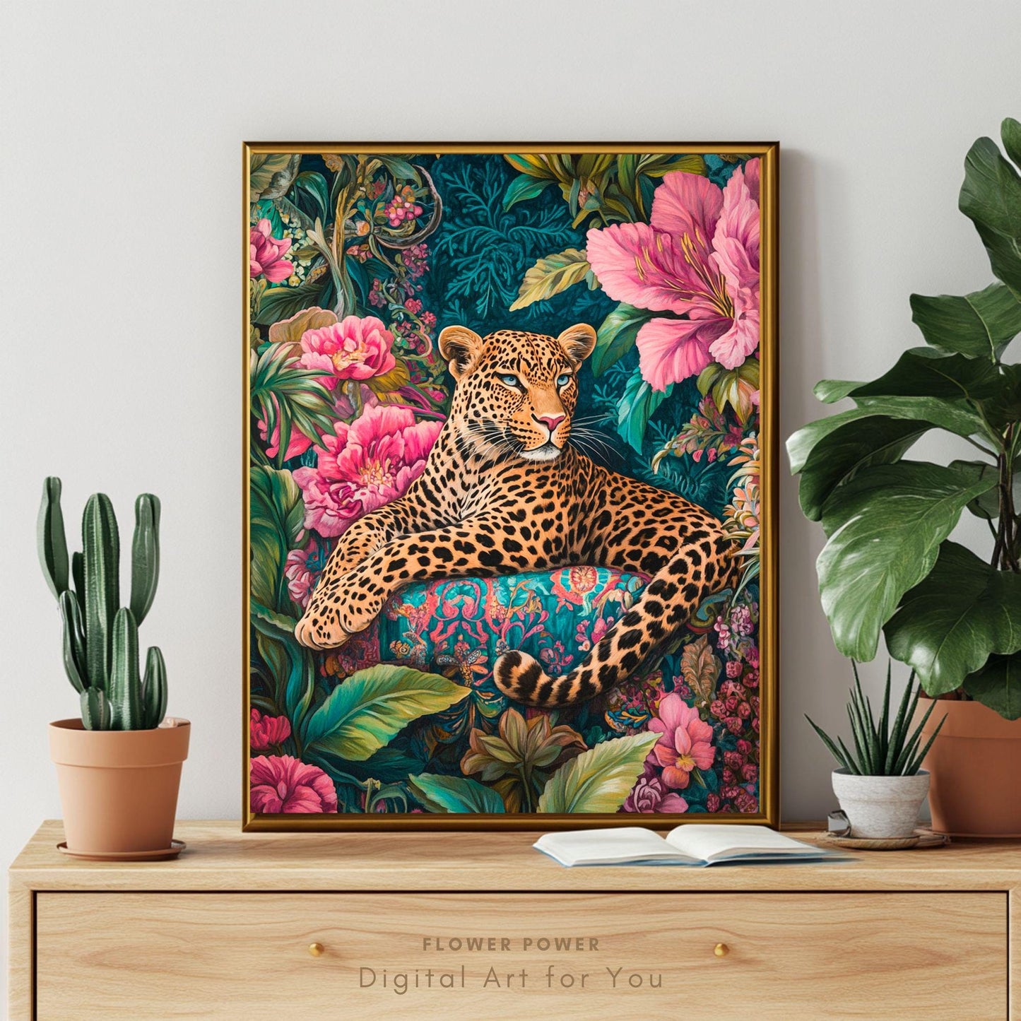 Lámina Arte Leopardo Botánico