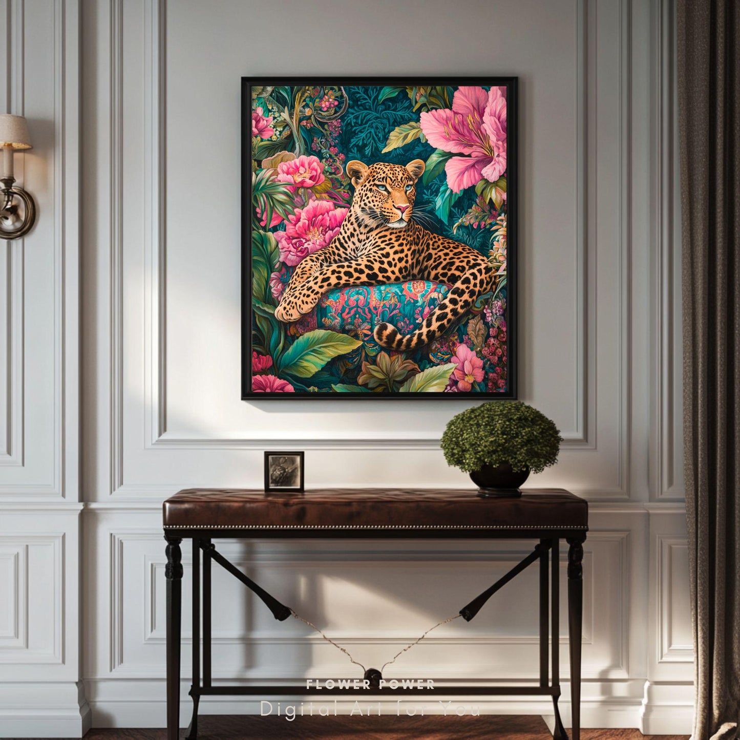 Lámina Arte Leopardo Botánico