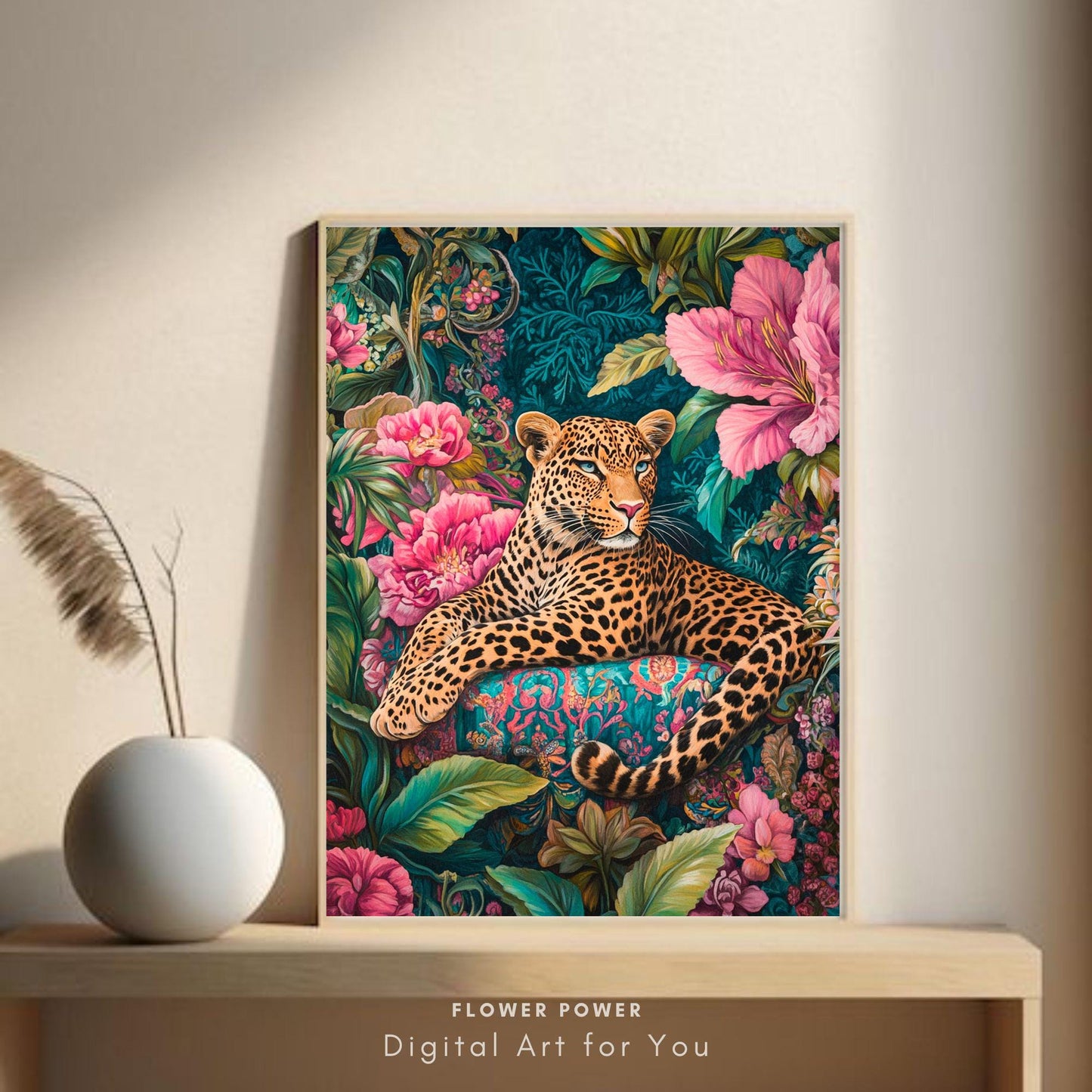 Lámina Arte Leopardo Botánico