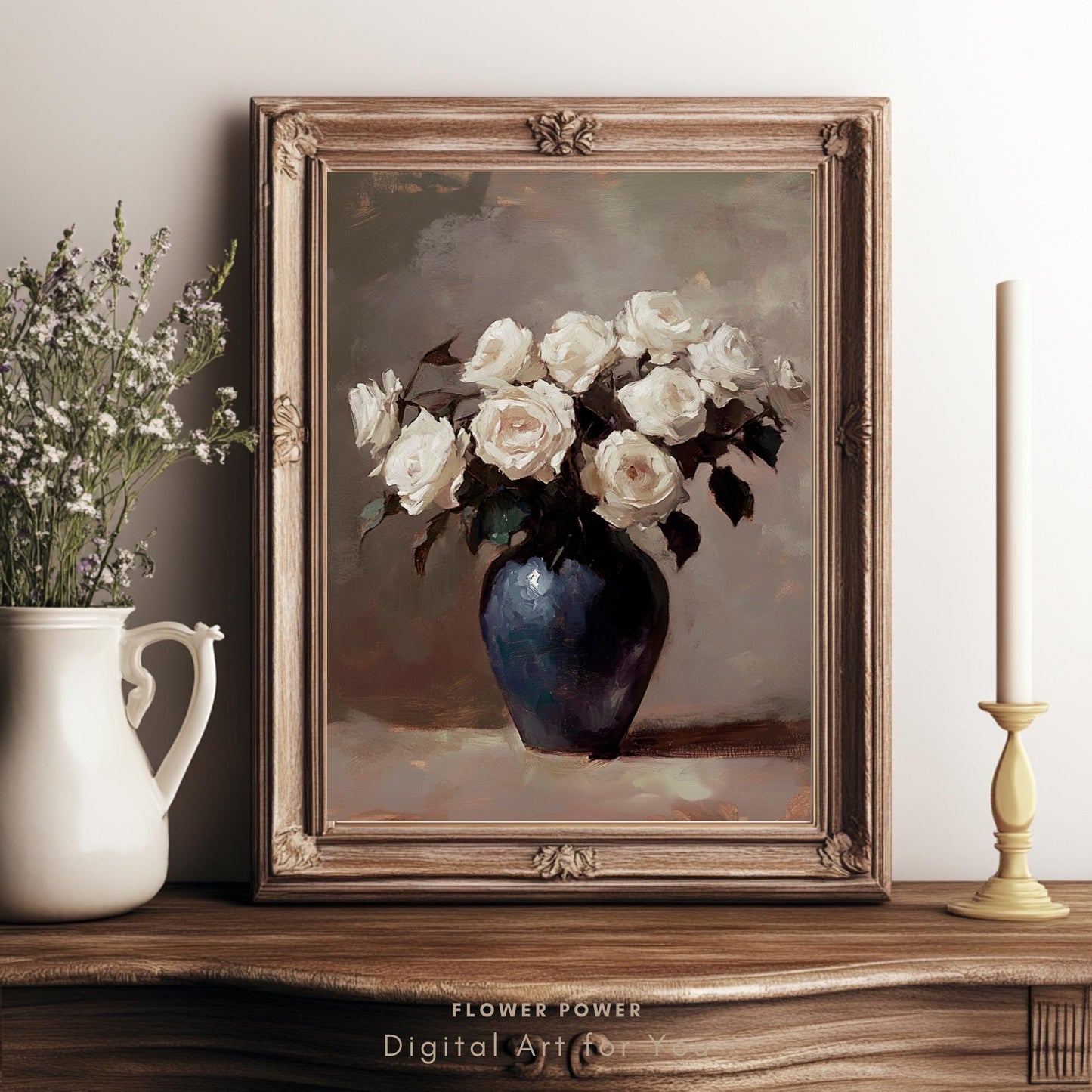 Pintura de Rosas Vintage en Jarrón