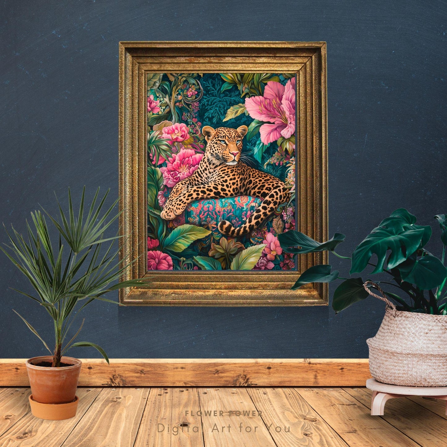 Lámina Arte Leopardo Botánico