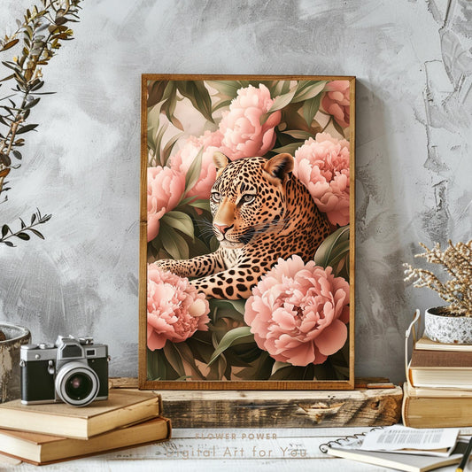 Leopardo rodeado de Flores