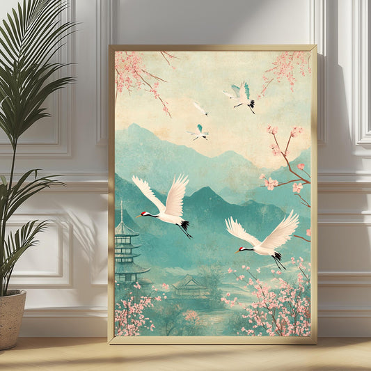 Gruyas Volando, cerezos en Flor