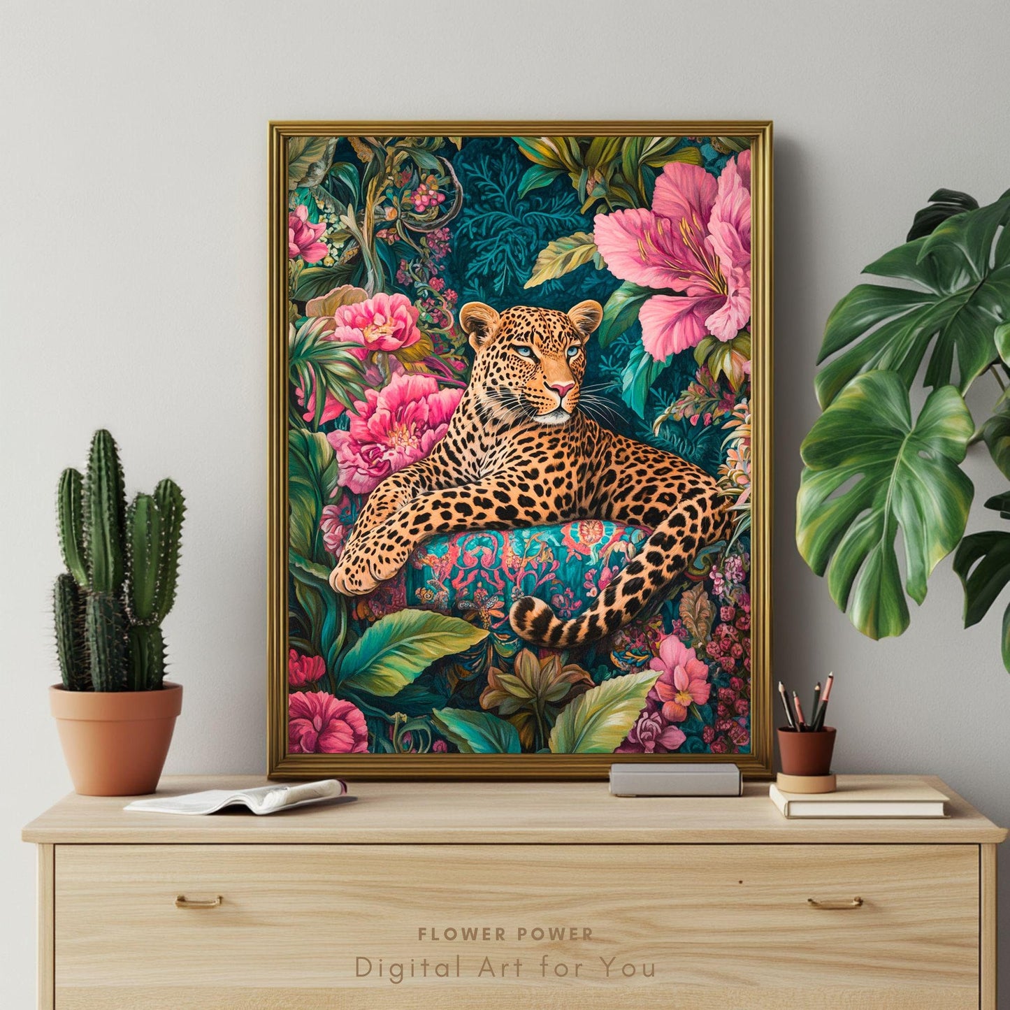 Lámina Arte Leopardo Botánico