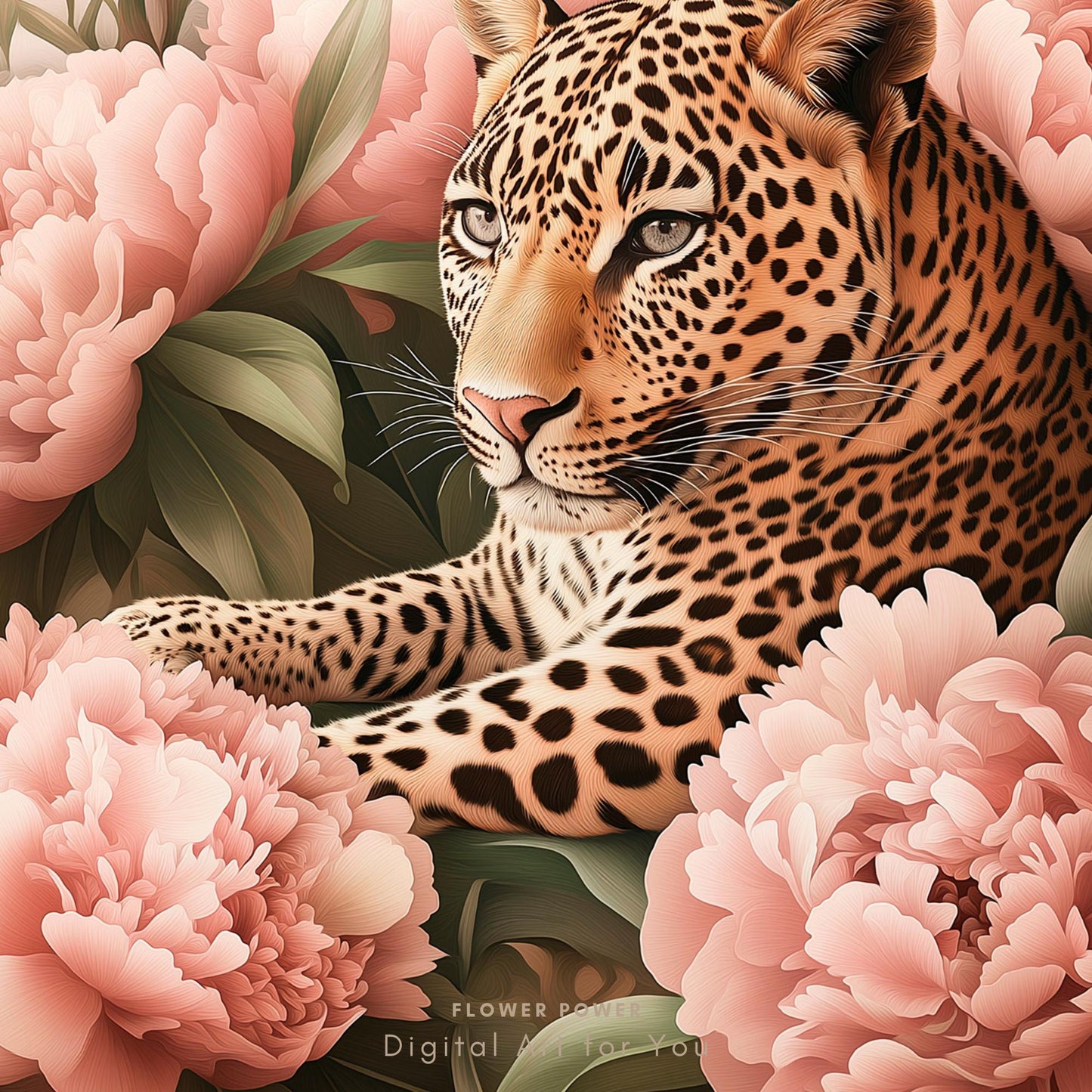 Leopardo rodeado de Flores