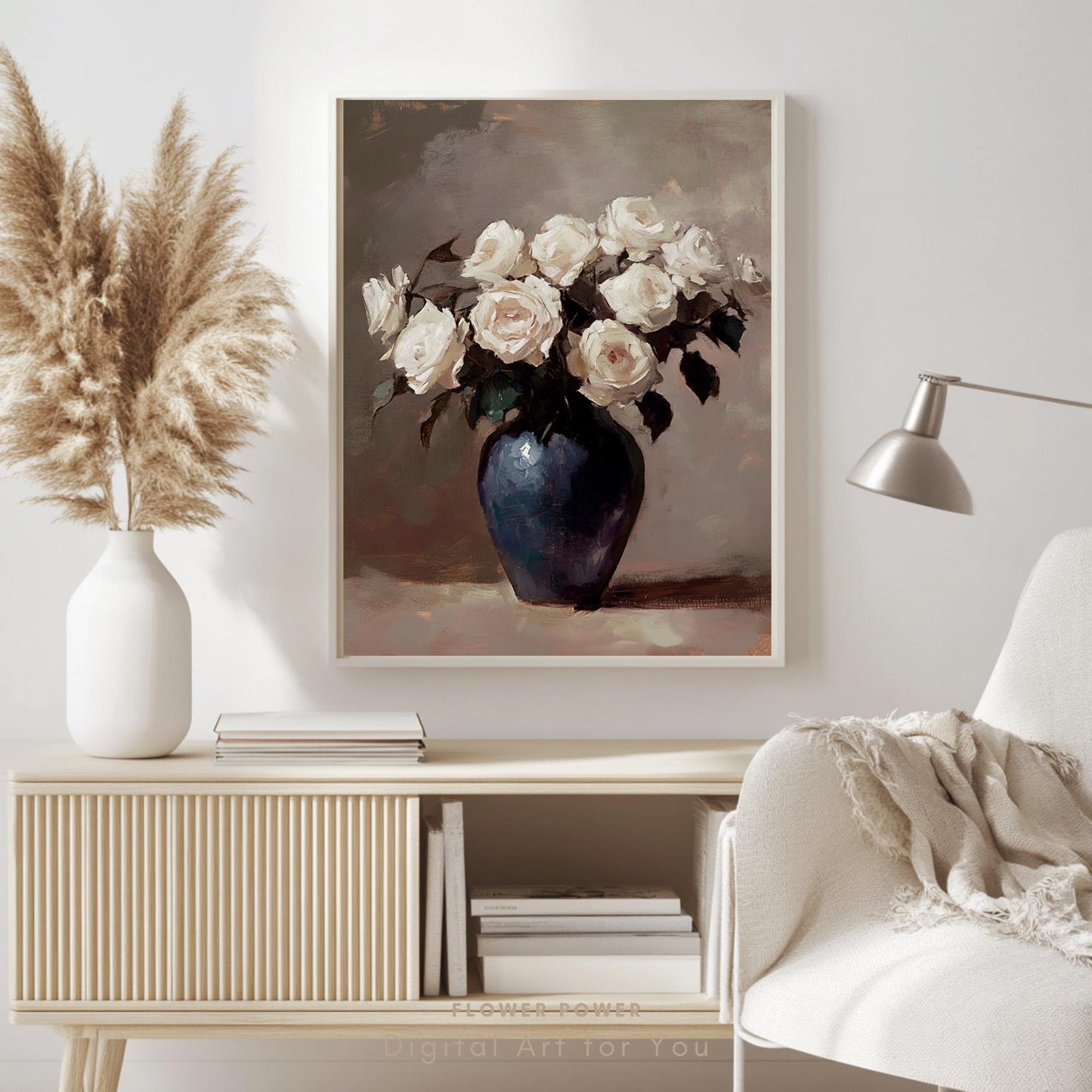 Pintura de Rosas Vintage en Jarrón