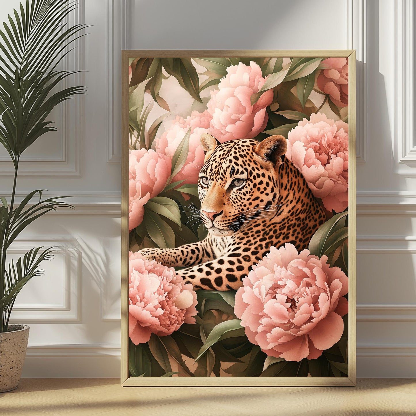 Leopardo rodeado de Flores