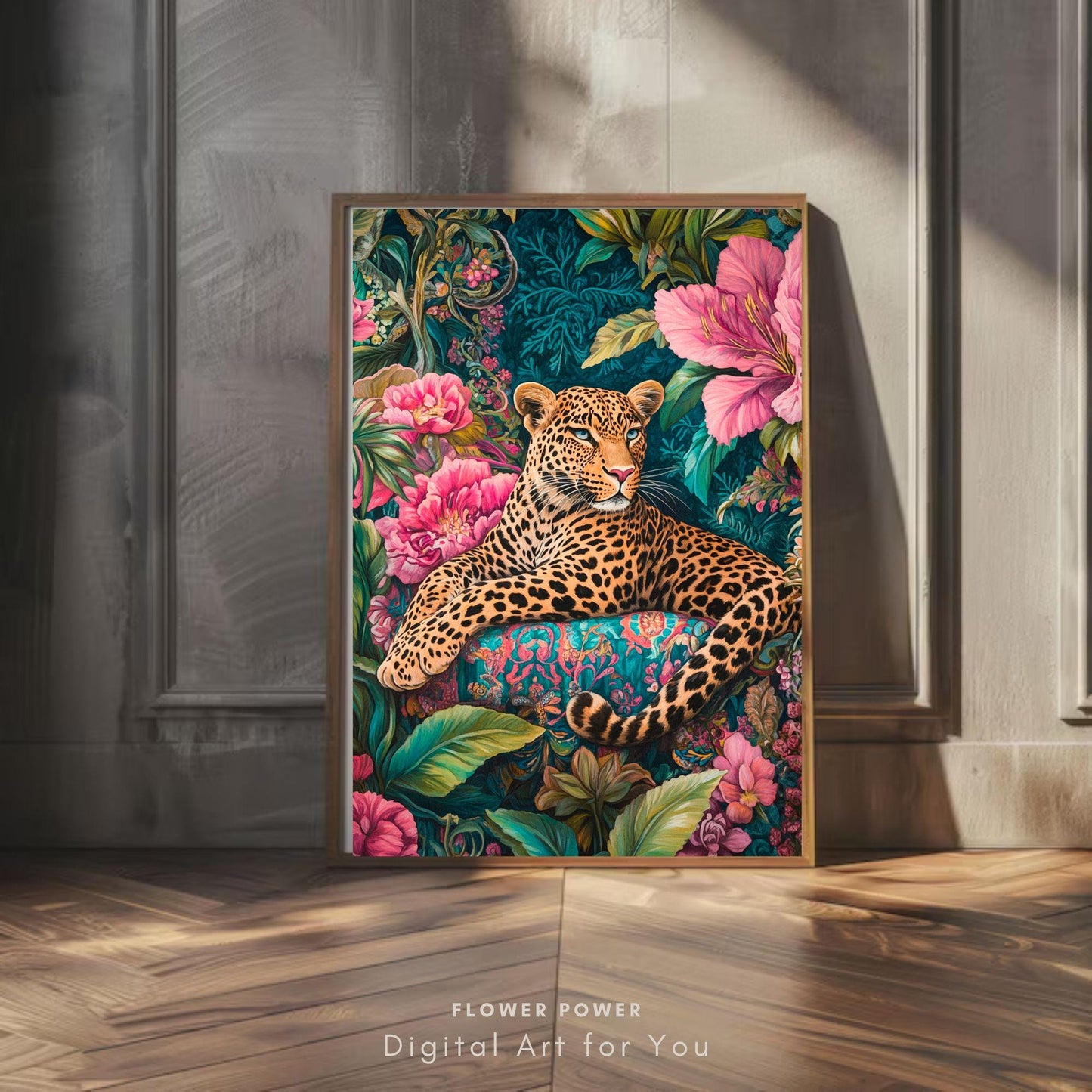 Lámina Arte Leopardo Botánico