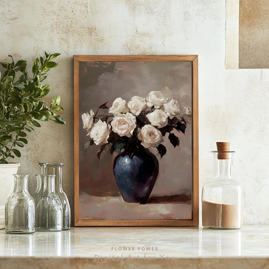 Pintura de Rosas Vintage en Jarrón